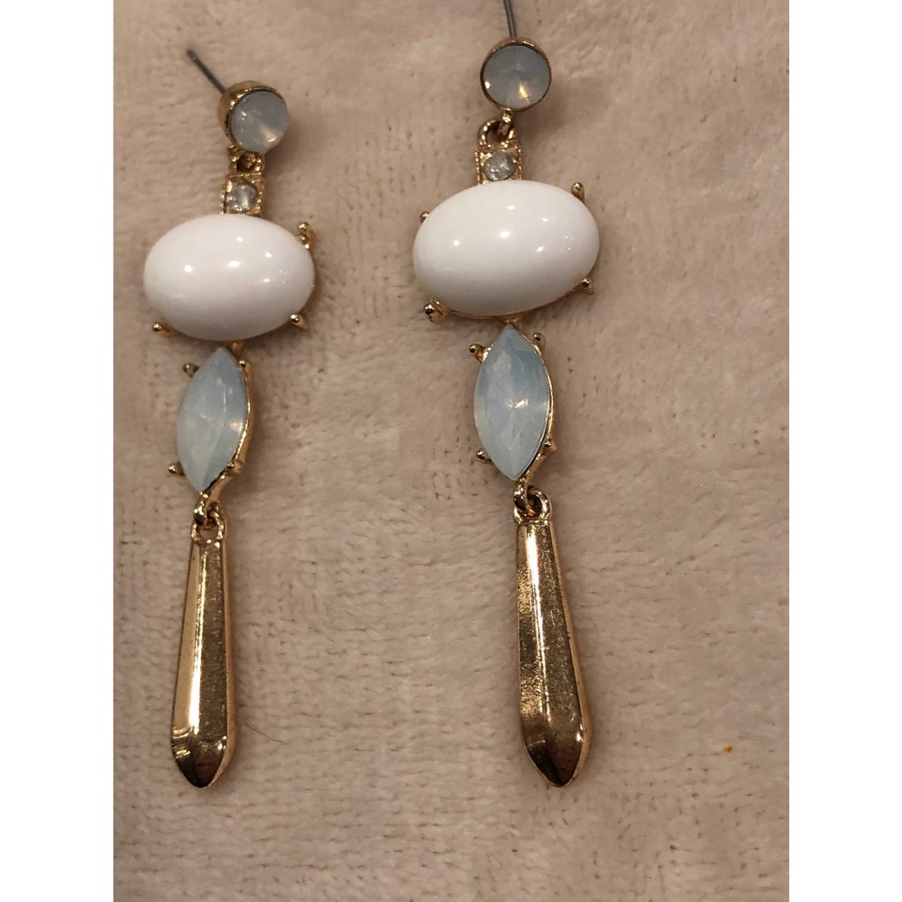 White House Black Market Gold Linear Drop Earrings with White Stone